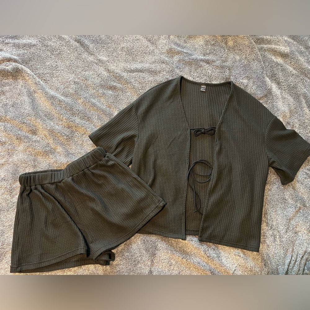 Black Waffle-Knit SET